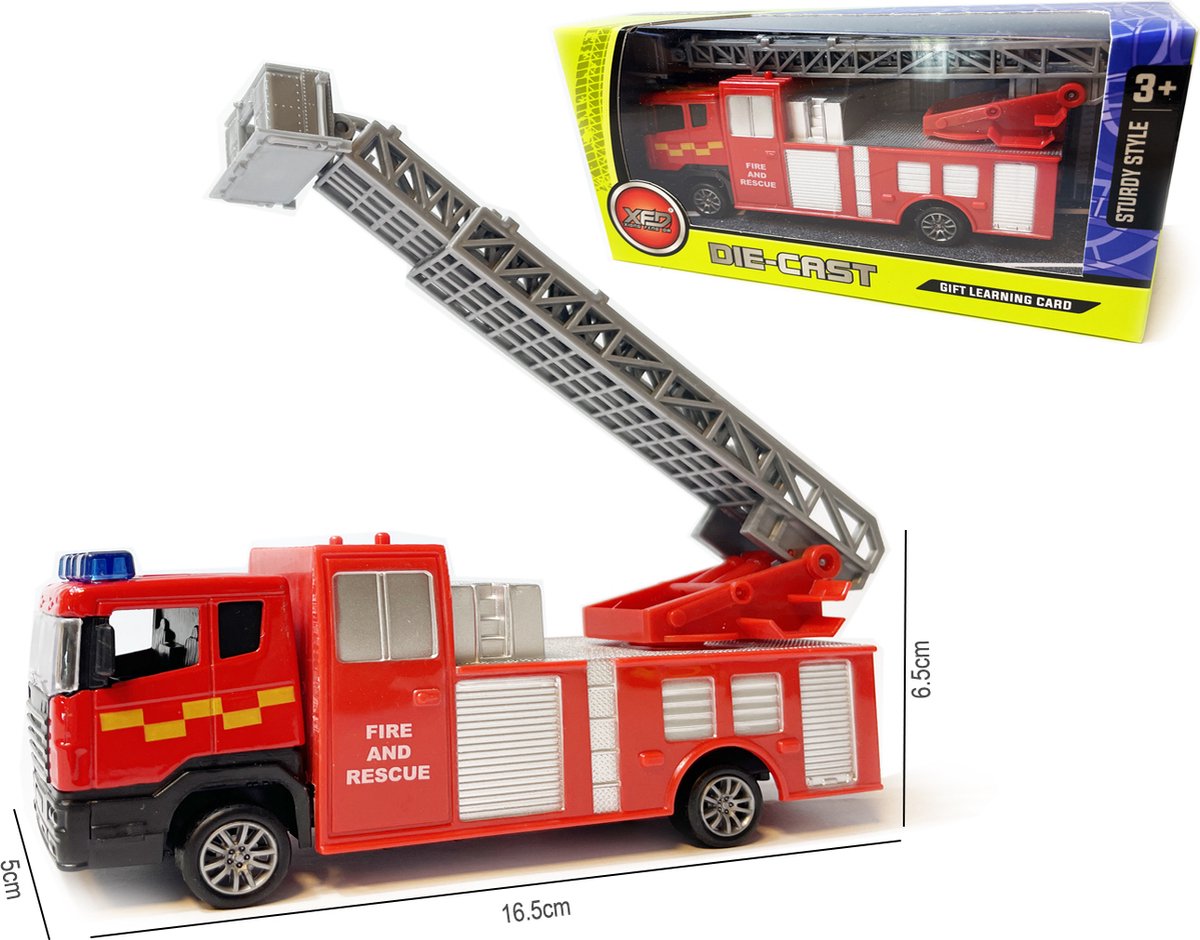 Brandweerwagen Red voertuig- Speelgoed brandweerauto RV - Die Cast - pull-back drive - 17 CM