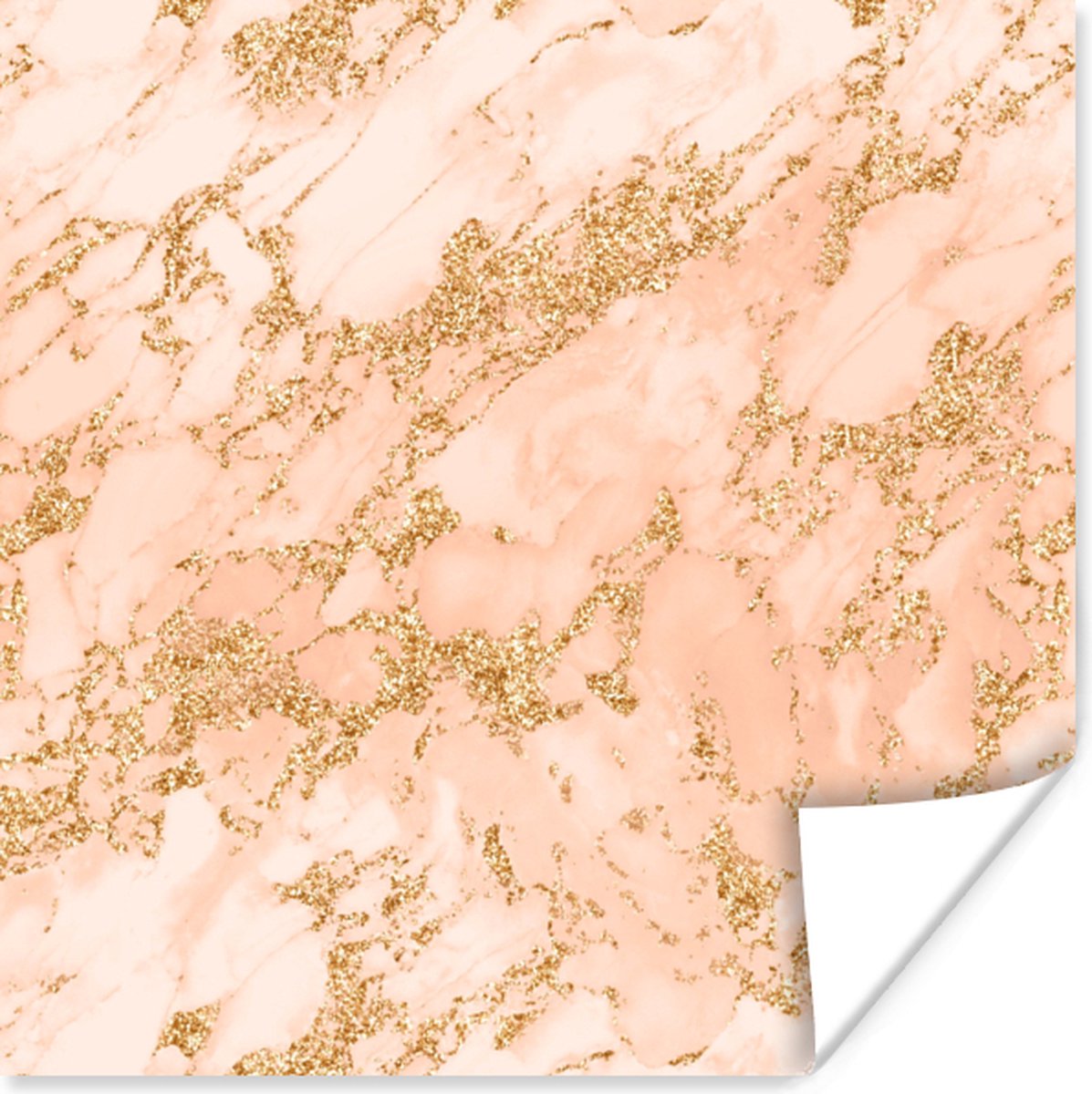 Poster Marmer - Rose goud - Goud - Glitter - 75x75 cm