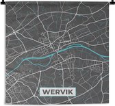 Wandkleed - Wanddoek - Plattegrond – Wervik – Blauw – Stadskaart - Kaart - 90x90 cm - Wandtapijt