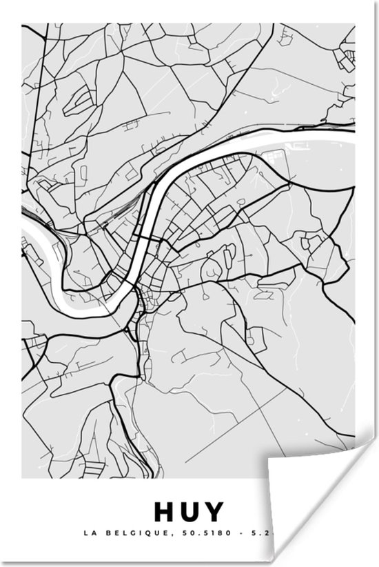 Affiche Carte – Huy – Zwart Wit – Plan de Ville - Carte - 40x60 cm | bol