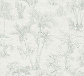 PANTERS IN DE JUNGLE BEHANG | Botanisch & Dieren - grijs groen - A.S. Création Cuba