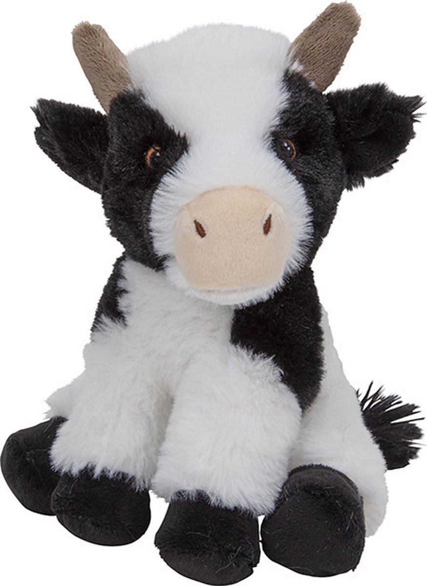 Nature Planet pluche knuffel Koe - 19 cm - zwart/wit - boerderij dieren knuffels