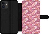 Bookcase Geschikt voor iPhone 11 telefoonhoesje - Meiden - Veren - Roze - Patronen - Girl - Kids - Kinderen - Met vakjes - Wallet case met magneetsluiting