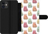 Bookcase Geschikt voor iPhone 11 telefoonhoesje - Meisjes - Kat - Bloemen - Patronen - Girl - Kids - Kinderen - Met vakjes - Wallet case met magneetsluiting