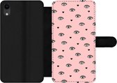 Bookcase Geschikt voor iPhone XR telefoonhoesje - Meisje - Ogen - Roze - Patronen - Girl - Kids - Kinderen - Met vakjes - Wallet case met magneetsluiting