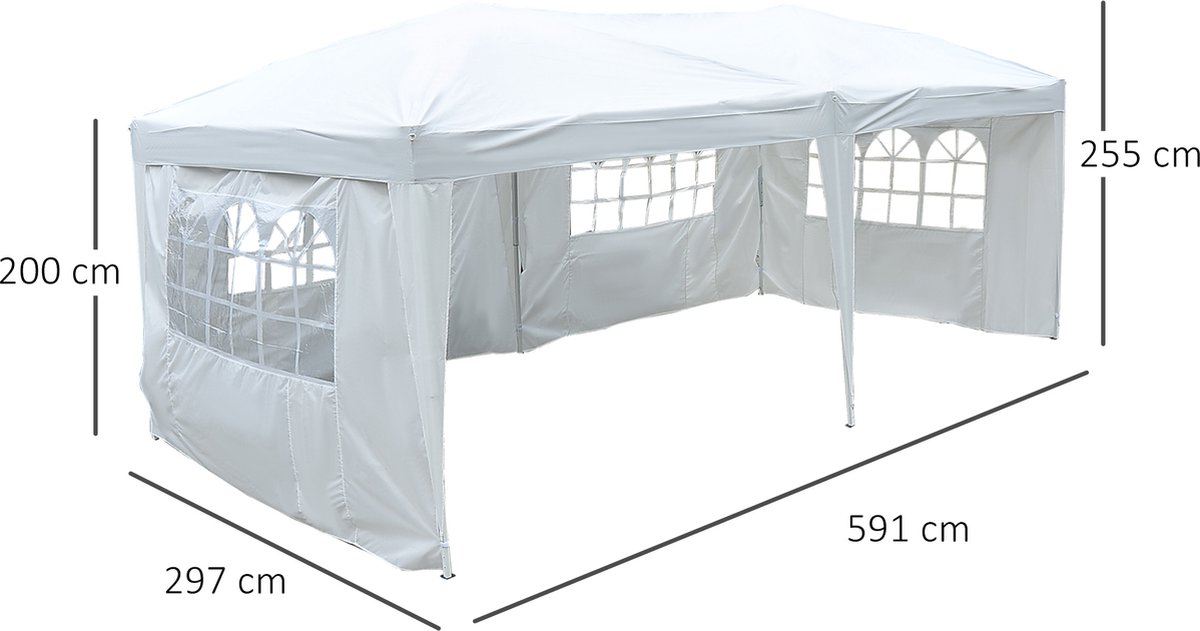 Outsunny Opvouwbaar paviljoen paviljoen opvouwbare tent partytent tuintent 3 x 6 m met venster 2 kleuren 100110-069W