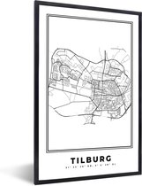 Fotolijst incl. Poster Zwart Wit- Stadskaart – Zwart Wit - Kaart – Tilburg – Nederland – Plattegrond - 40x60 cm - Posterlijst