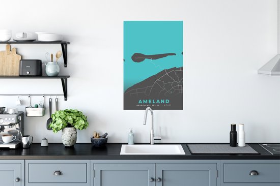 Poster Carte - Ile - Ameland - Plan de la ville - Plan d'étage - 60x90 cm