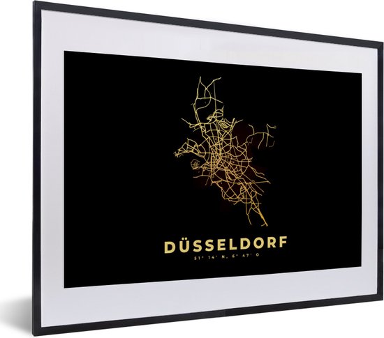 Fotolijst incl. Poster - Goud - Düsseldorf - Kaart - Stadskaart - Plattegrond - 40x30 cm - Posterlijst
