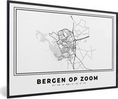 Fotolijst incl. Poster Zwart Wit- Nederland – Bergen op Zoom – Stadskaart – Kaart – Zwart Wit – Plattegrond - 120x80 cm - Posterlijst