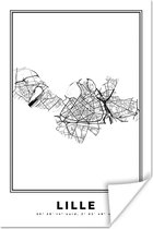 Poster Frankrijk – Stadskaart - Zwart Wit – Lille – Plattegrond – Kaart - 60x90 cm