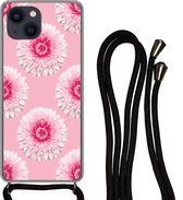 Coque avec cordon iPhone 13 - Meiden - Bloem - Rose - Motifs - Fille - Kids - Enfants - Siliconen - Bandoulière - Coque arrière avec cordon - Coque pour téléphone avec cordon - Coque avec corde