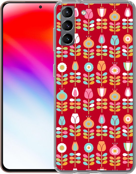 Coque Samsung Galaxy S21 Plus - Motifs - Fleurs - Rétro - Rouge - Étui de téléphone en Siliconen