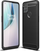 Mobigear Hoesje geschikt voor OnePlus Nord N10 5G Telefoonhoesje Flexibel TPU | Mobigear Brushed Slim Backcover | Nord N10 5G Case | Back Cover - Zwart