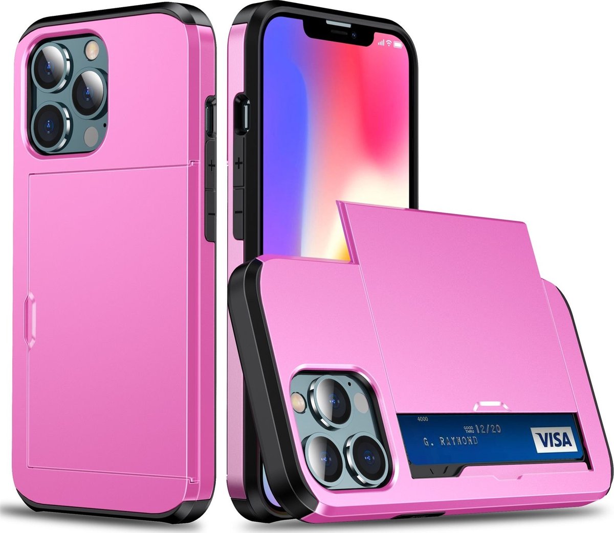 Mobigear Card Telefoonhoesje geschikt voor Apple iPhone 13 Pro Max Hoesje Hardcase Backcover Shockproof met Pasjeshouder - Roze