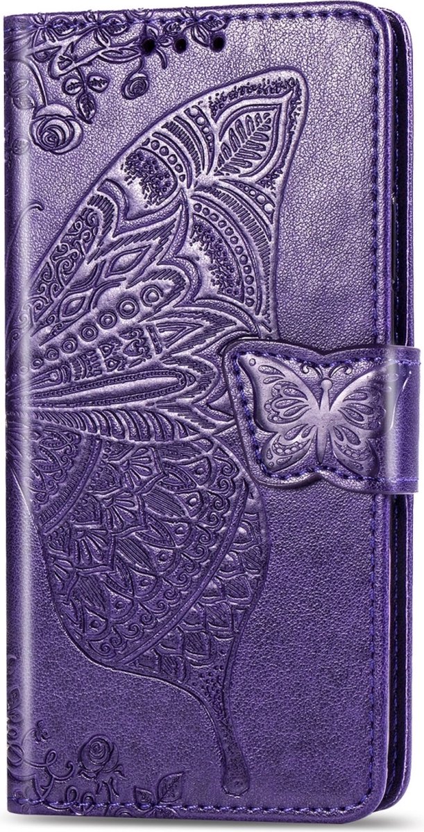 Mobigear Telefoonhoesje geschikt voor Apple iPhone 11 Hoesje | Mobigear Butterfly Bookcase Portemonnee | Pasjeshouder voor 3 Pasjes | Telefoonhoesje voor Pinpas / OV Kaart / Rijbewijs - Paars