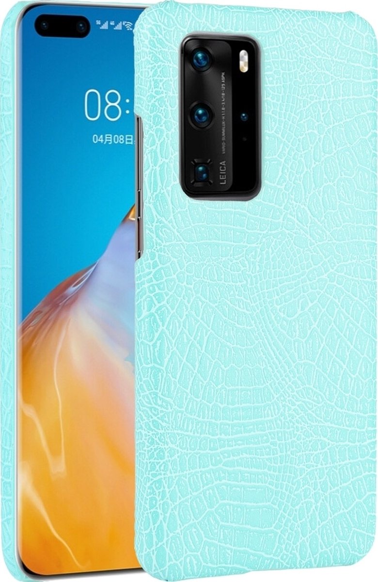 Mobigear Hoesje geschikt voor Huawei P40 Pro Telefoonhoesje Hardcase | Mobigear Croco Backcover | P40 Pro Case | Back Cover - Turquoise