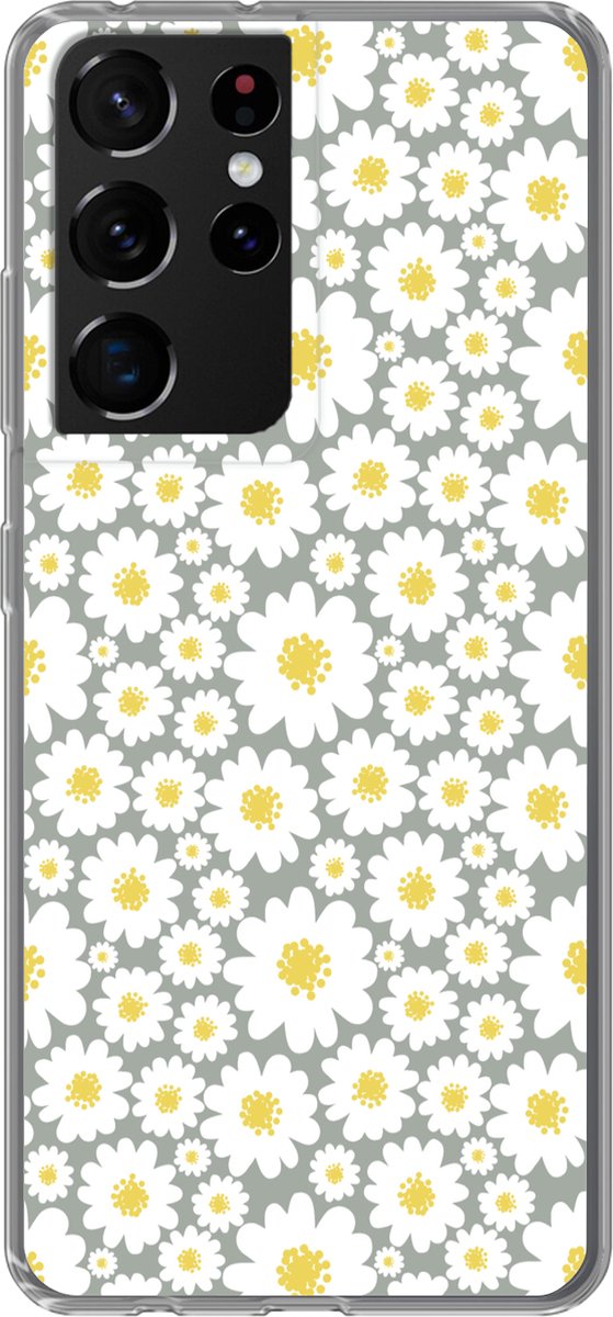 Telefoonhoesje Geschikt voor Samsung Galaxy S21 Ultra hoesje - Meisjes - Daisy - Bloemen - Patronen - Girl - Wit - Kinderen - Kids - Siliconen Telefoonhoesje Telefoonhoesje - Gadgets en trends