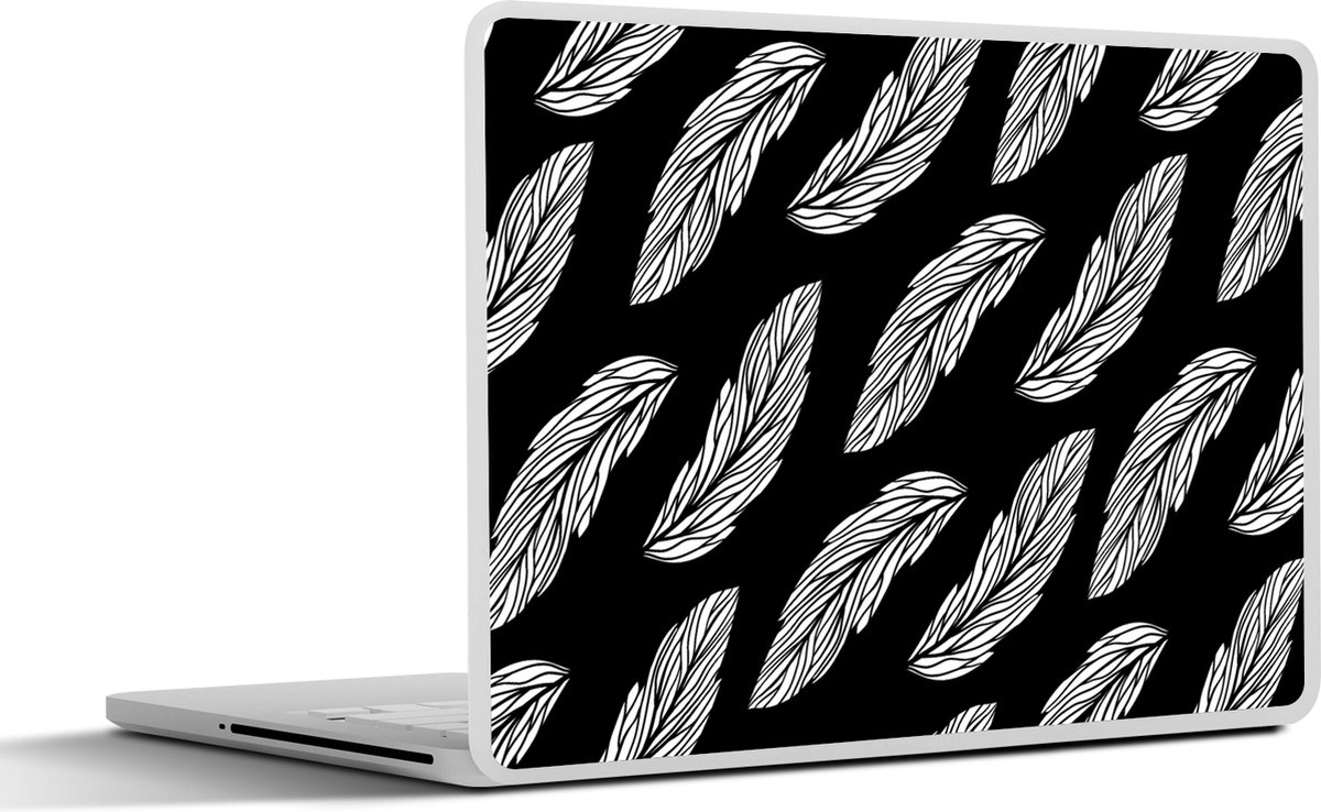 Laptop sticker - 11.6 inch - Patroon - Veren - Zwart Wit - 30x21cm - Laptopstickers - Laptop skin - Cover