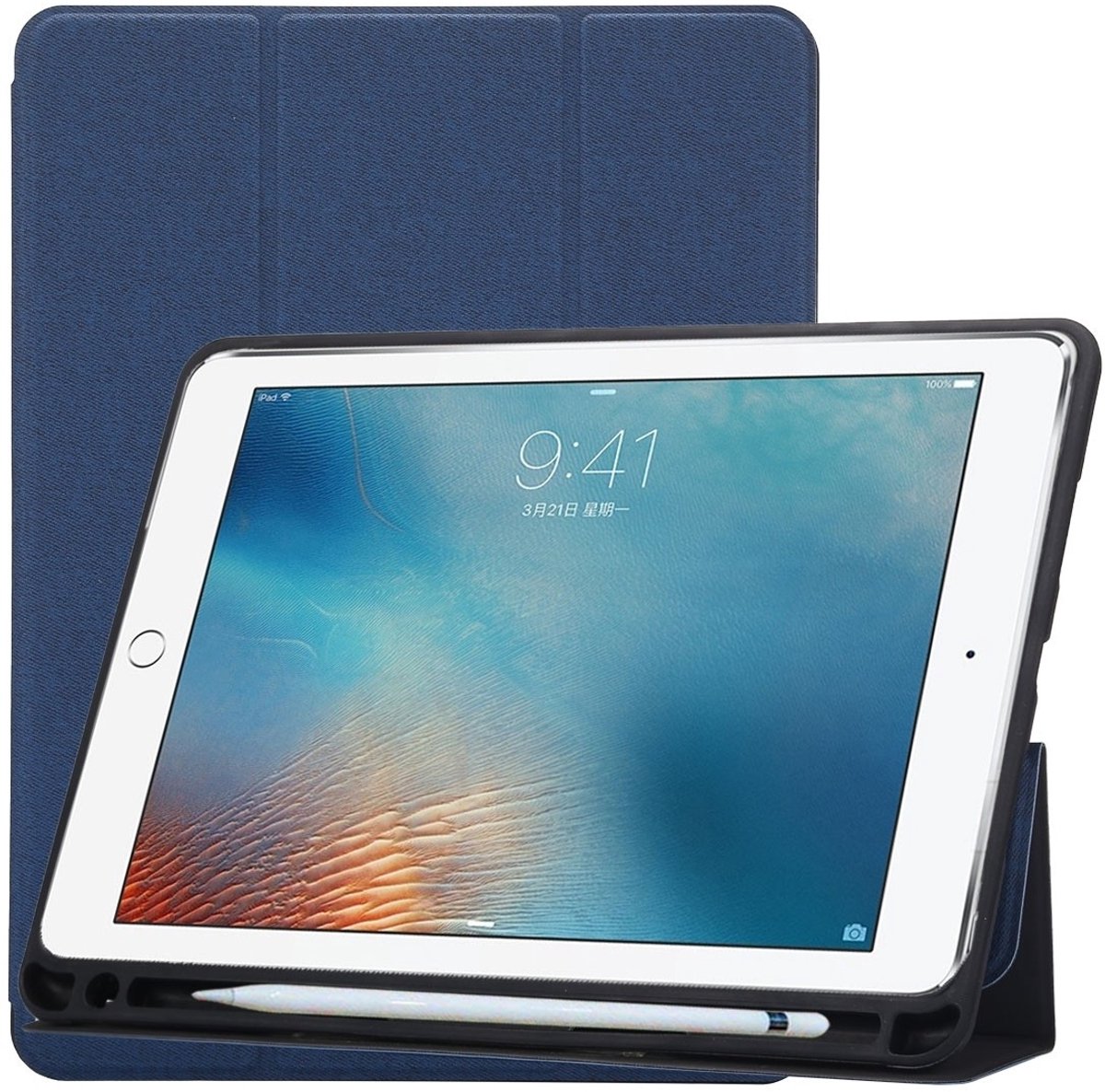 Mobigear Tablethoes geschikt voor Apple iPad Pro 10.5 Inch (2017) Hoes | Mobigear Tri-Fold Gel Bookcase + Stylus Houder - Blauw