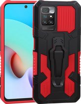 Mobigear Hoesje geschikt voor Xiaomi Redmi 10 4G Telefoonhoesje Hardcase | Mobigear Armor Stand Backcover Shockproof met Standaard | Schokbestendig Redmi 10 4G Telefoonhoesje | Anti Shock Proof - Rood