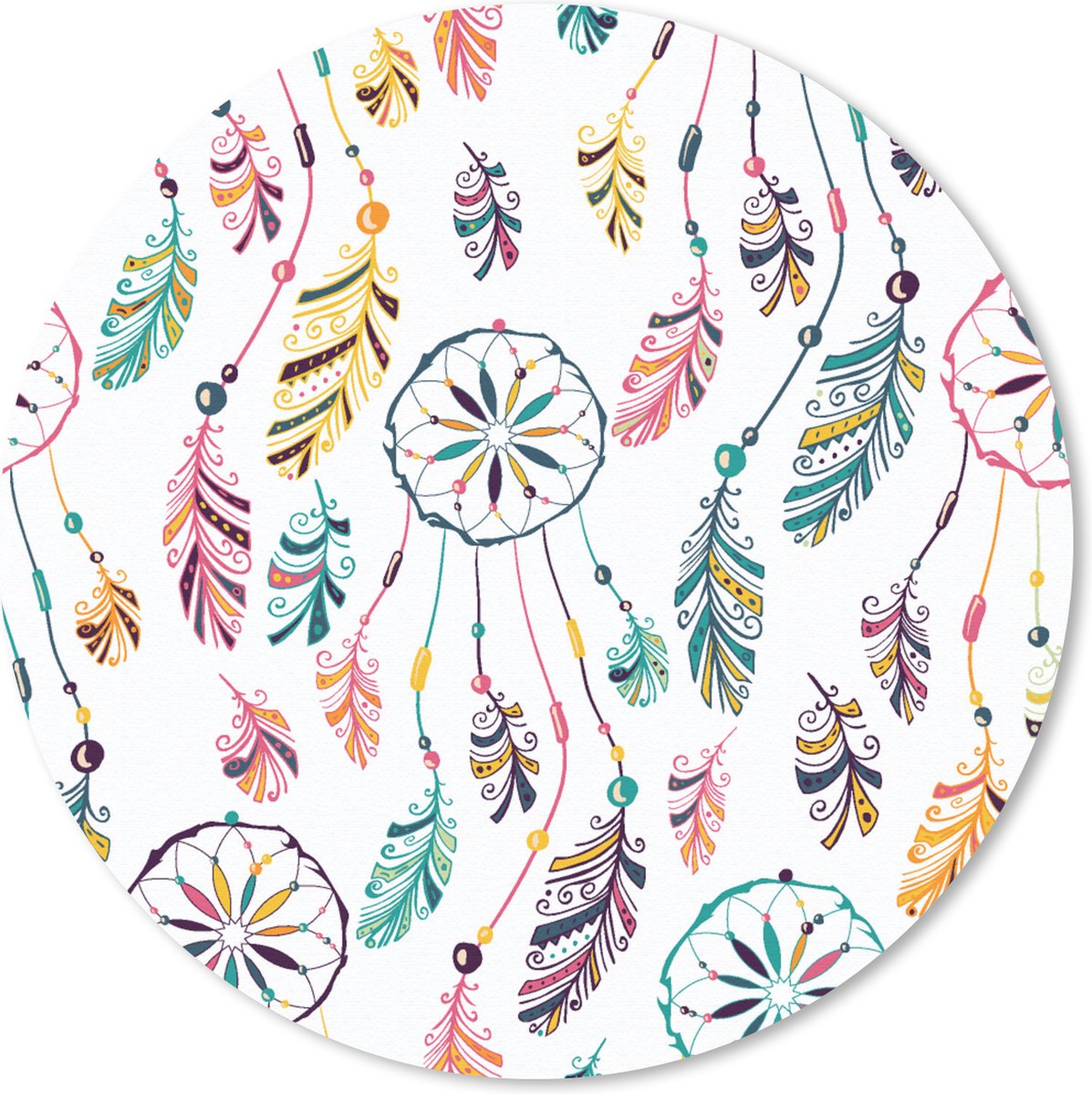 Muismat rond 20x20 cm - Mousepad Patroon - Dromenvanger - Veren - Pluimen - Ronde muismatten