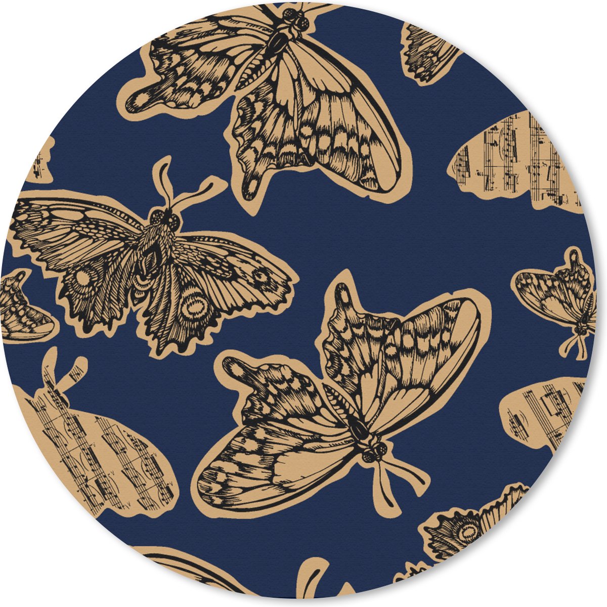 Muismat rond 20x20 cm - Mousepad Patroon - Muziek - Vlinders - Ronde muismatten