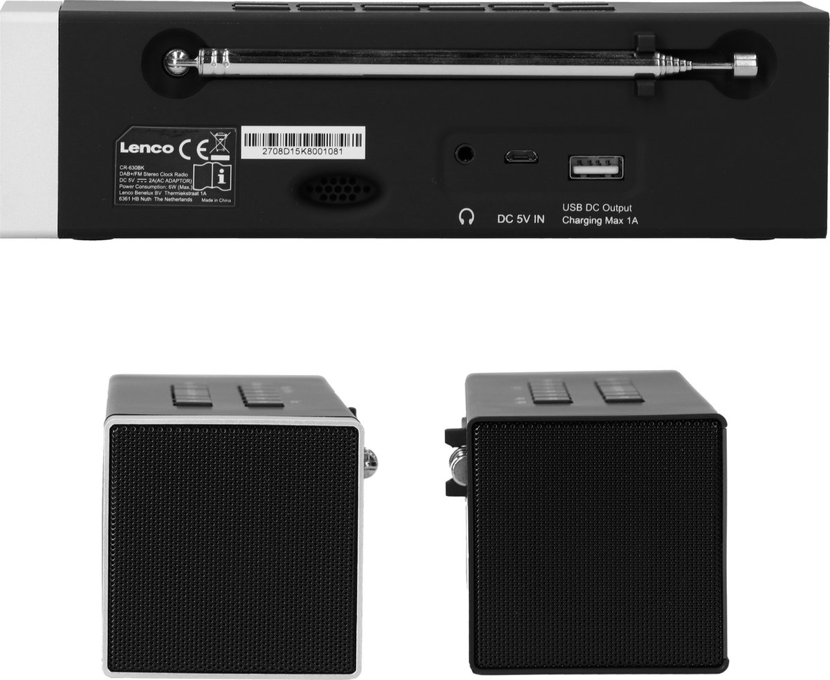 Lenco CR-650BK - Radio-réveil avec DAB/ FM - Bluetooth - Recharge