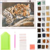 Crafts&Co Diamond Painting Canvas Luipaard - Diamond Painting Pakket Volledig - 30 x 40 cm