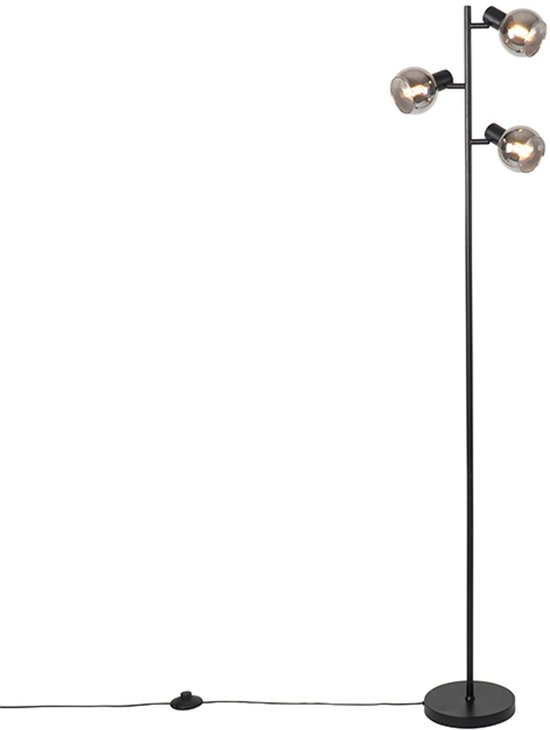QAZQA vidro - Art Deco Vloerlamp | Staande Lamp - 3 lichts - H 150 cm - Zwart - Woonkamer | Slaapkamer | Keuken