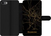 Bookcase Geschikt voor iPhone 7 telefoonhoesje - Hamburg - Kaart - Goud - Met vakjes - Wallet case met magneetsluiting