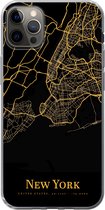 Geschikt voor iPhone 13 Pro Max hoesje - New York - Kaart - Goud - Siliconen Telefoonhoesje