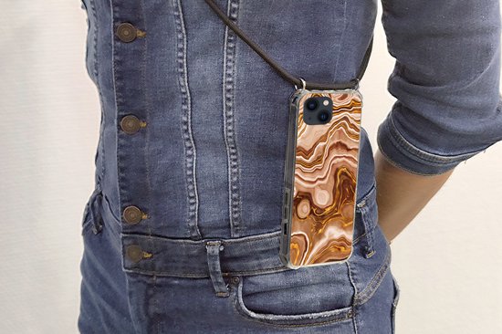 Coque avec cordon iPhone 13 - Marbre - Doré - Motifs - Siliconen - Bandoulière - Coque arrière avec cordon - Coque pour téléphone avec cordon - Coque avec corde