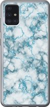 Geschikt voor Samsung Galaxy A52 5G hoesje - Marmer print - Turquoise - Wit - Siliconen Telefoonhoesje