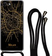 Telefoonkoord - Telefoonketting - Telefoonhoesje Geschikt voor iPhone 8 - Milaan - Kaart - Goud - Siliconen - Crossbody - Telefoonhoesje met koord