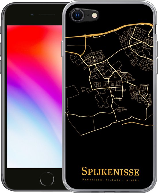 Coque pour iPhone SE 2020 - Spijkenisse - Carte - Or - Coque de téléphone en Siliconen