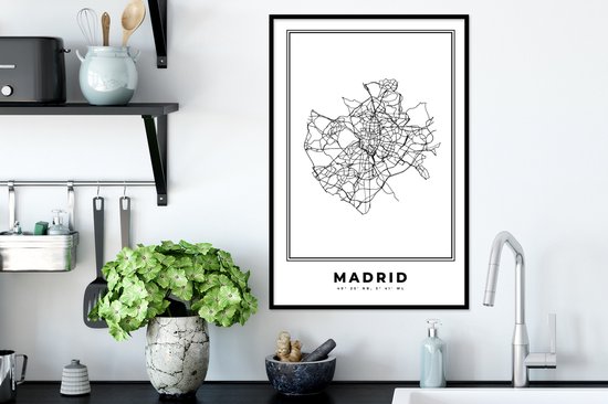 Cadre photo avec affiche - Espagne - Plan de la ville - Madrid - 40x60 cm - Cadre pour affiche - Carte