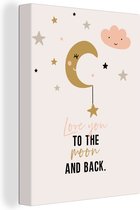 Canvas Schilderij Quotes - Spreuken - Love you to the moon and back - Kids - Kinderen - Baby - Meisje - 90x120 cm - Wanddecoratie