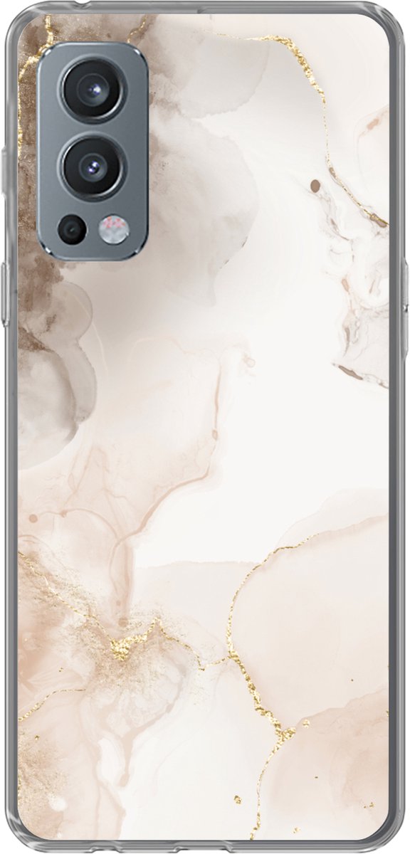 Telefoonhoesje Geschikt voor OnePlus Nord 2 5G hoesje - Marmer print - Bruin - Lijn - Siliconen Telefoonhoesje Telefoonhoesje