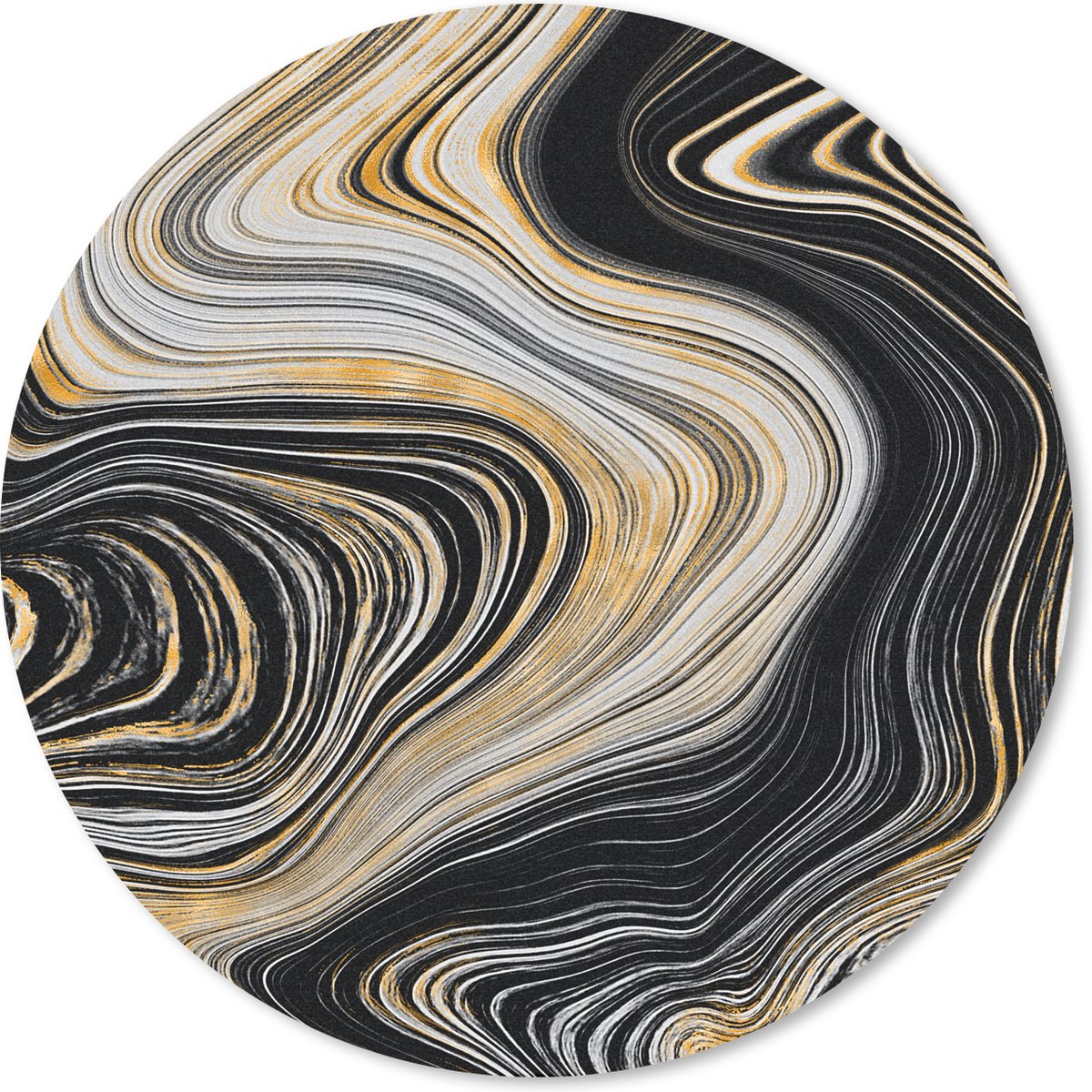 Muismat rond 40x40 cm - Mousepad Marmer - Goud - Lijn - Ronde muismatten