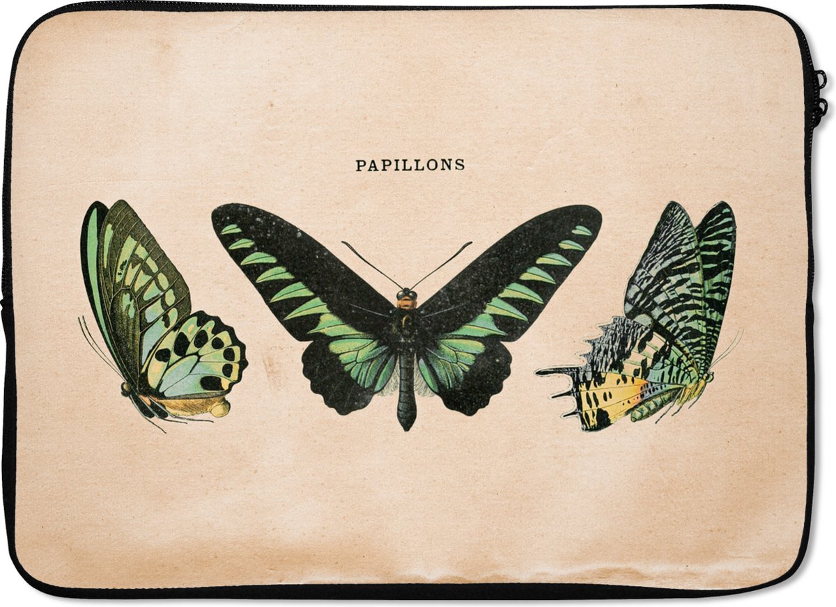 Laptophoes 14 inch - Vlinder - Dier - Insect - Laptop sleeve - Binnenmaat 33x23 cm - Zwarte achterkant