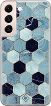 Samsung S22 hoesje siliconen - Blue cubes | Samsung Galaxy S22 case | blauw | TPU backcover transparant