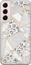 Samsung S22 hoesje siliconen - Stone & leopard print | Samsung Galaxy S22 case | Bruin/beige | TPU backcover transparant