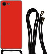 Hoesje met koord Geschikt voor iPhone 8 - Rood - Kleur - Effen - Siliconen - Crossbody - Backcover met Koord - Telefoonhoesje met koord - Hoesje met touw