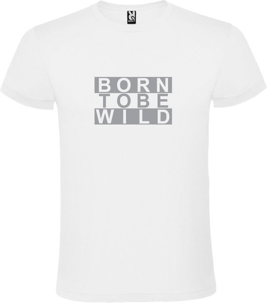 Wit T shirt met print van " BORN TO BE WILD " print Zilver size M
