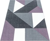 Woonkamer vloerkleed, laagpolig geometrisch patroon zachtpolig paars