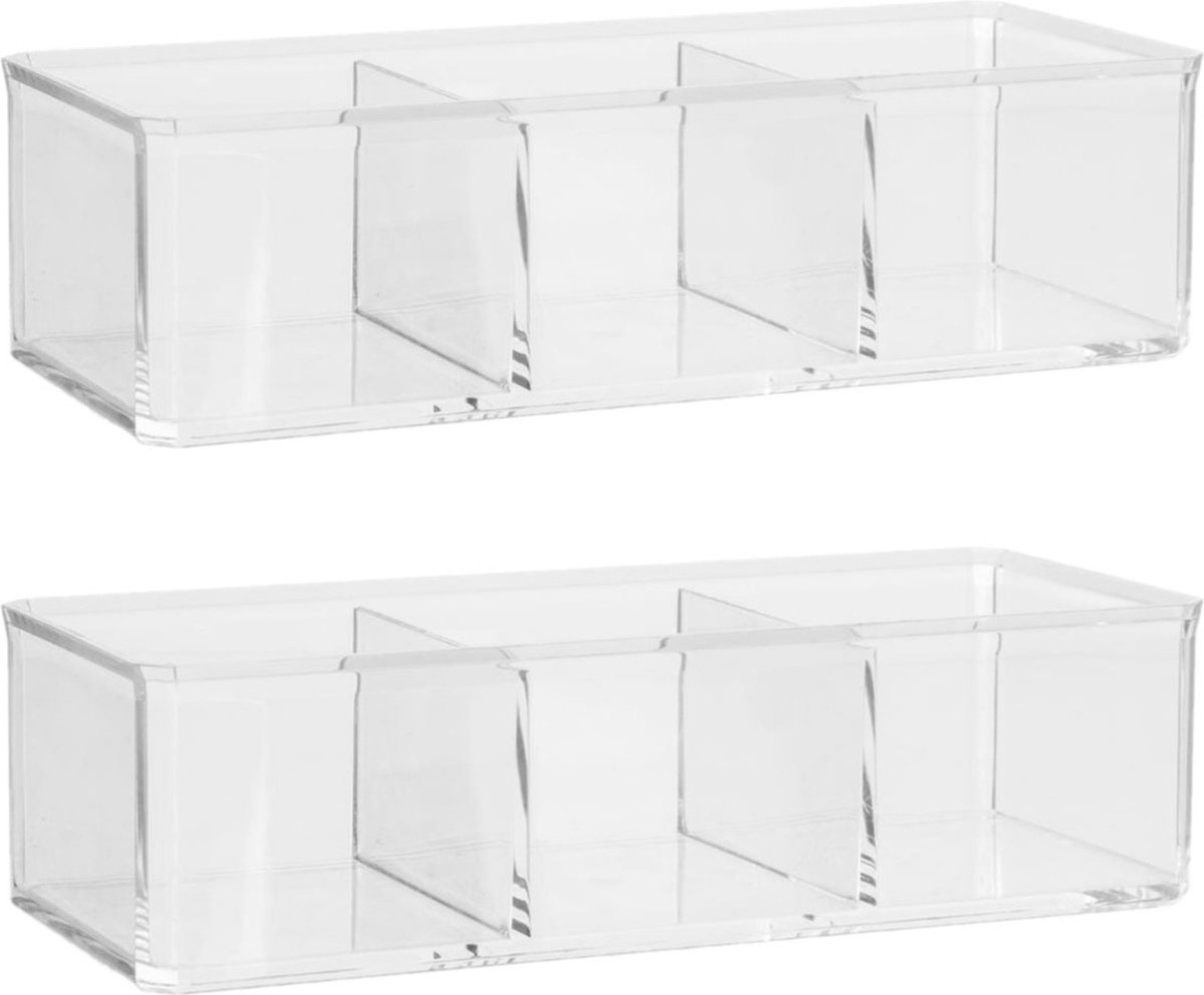 Goedkoopste Set van 2x stuks make-up organizer 3 vakken 23 x 8,5 cm van kunststof - Nagellak houder - Make-up houder - Organizers