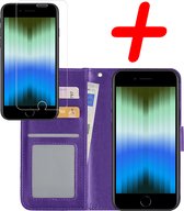 Hoes voor iPhone SE 2022 Hoesje Bookcase Met Screenprotector - Hoes voor iPhone SE 2022 Case Hoes Cover - Hoes voor iPhone SE 2022 Screenprotector - Paars