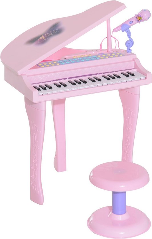 5. HOMCOM Kinderpiano piano keyboard muziekinstrument MP3 USB 37 toetsen met kruk 5D-7RTZ-5Z5M