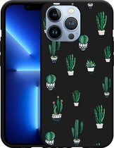 Geschikt voor Apple iPhone 13 Pro Hoesje Zwart Cactus - Designed by Cazy